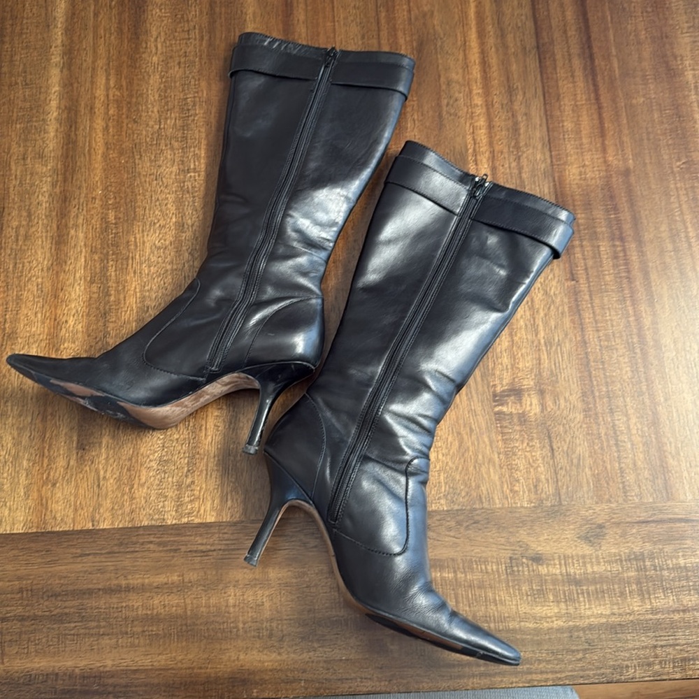 Anne Klein Akdevorah Black Leather Knee-High Boots 9.5 - Picture 2 of 8